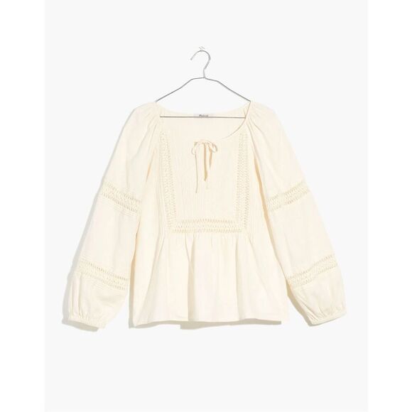 NWT Madewell‎ Linen Blend Pintuck Cream Peasant Top Size 2X *Sold Out Online* - Picture 4 of 9